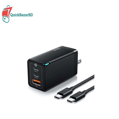 Baseus Gan3 Pro Fast Charger 2CU Three Ports 65W CN Plug With Type-C Cable